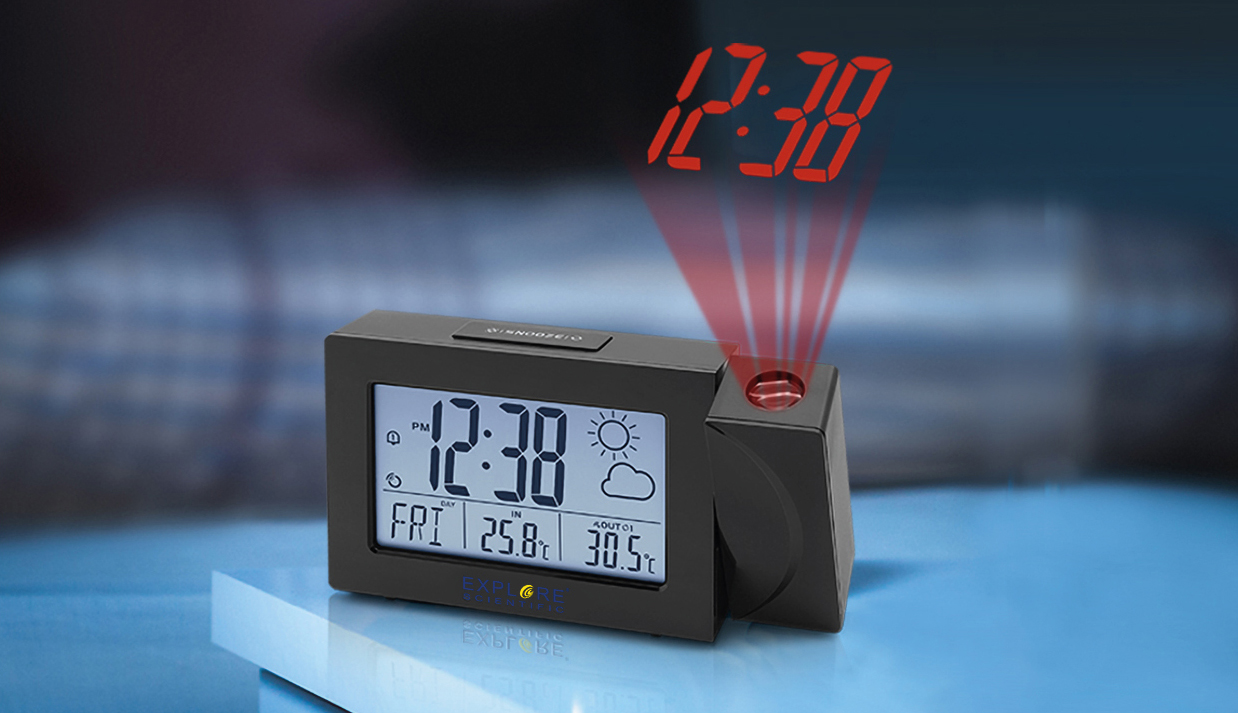 Explore Scientific Orologio Sveglia Digitale con Proiezione ora Display LCD  Funzione Snooze colore Nero - RDP1001BLK